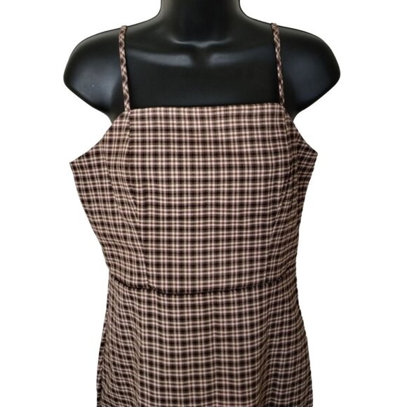 GB Juniors M Brown and Pink Plaid Mini Dress with Square Neck and a Notch Front - Picture 4 of 7